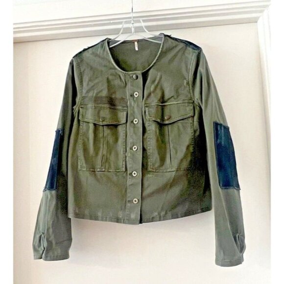 Free People Other - Woman Small Free People Mixed Media Green Black Distressed Grunge Retro Jacket